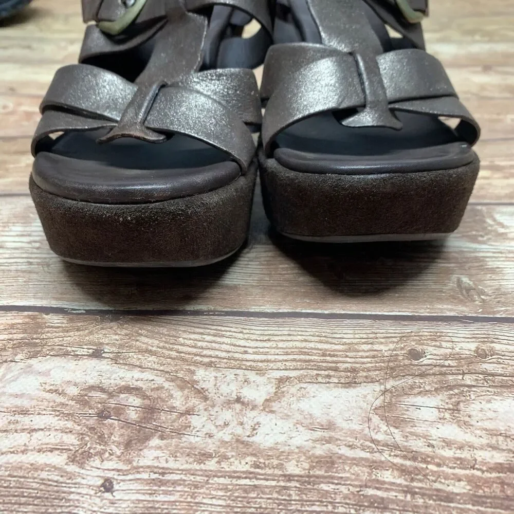 Kork-Ease Womens Platform Heel Wedge Sandals Size 8 EU‎ 39 Leather Brown